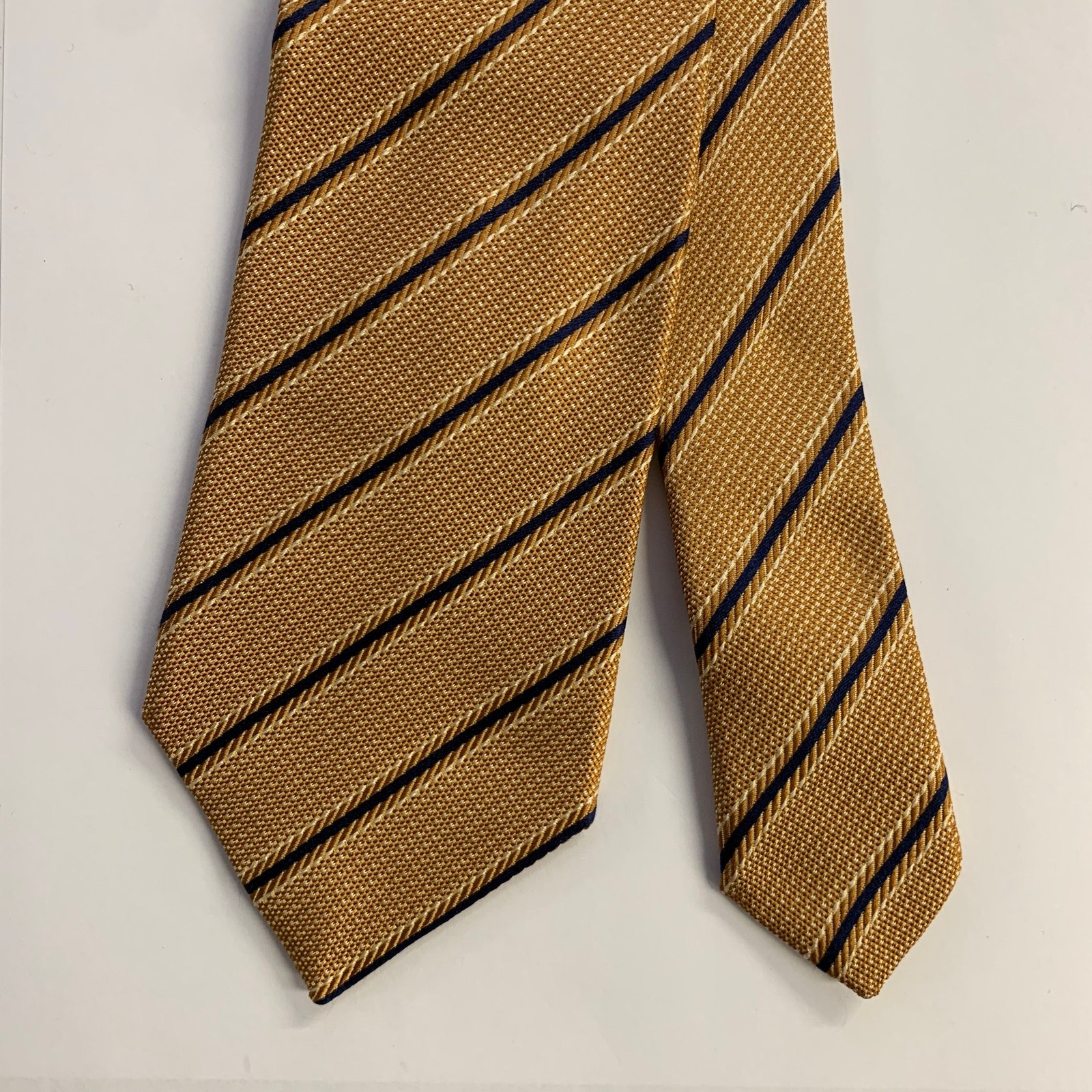 Ermenegildo Zegna Gold Navy Diagonal Stripe Silk Tie